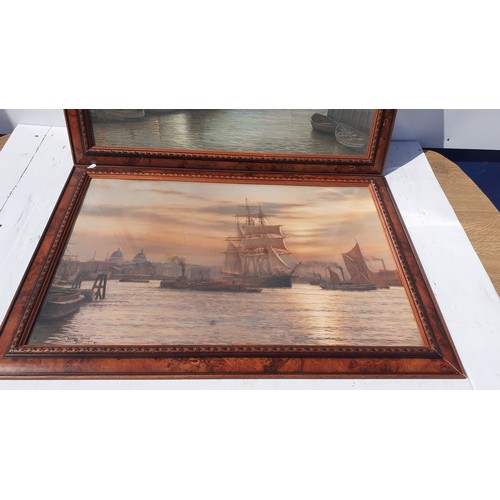 771 - 2 WALNUT FRAMED SIGNED SHIPS PRINTS 34X24