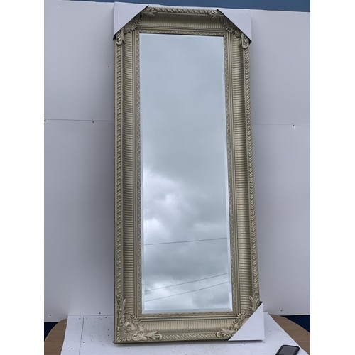 625A - VERY ORNATE SILVER GILT FRAMED MIRROR MEASURES 75 x 31 INCHES