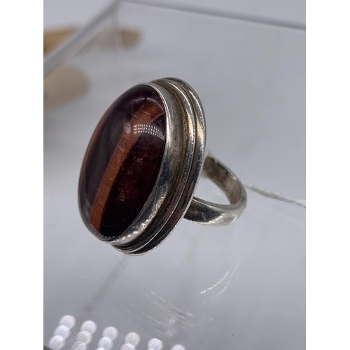 202 - HEAVY SILVER TIGERS EYE RING