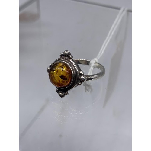 207 - SILVER AMBER SET RING