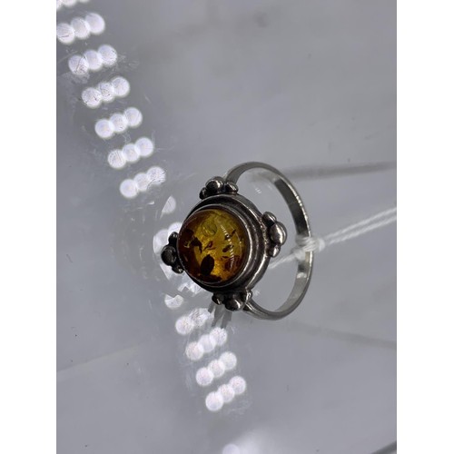 207 - SILVER AMBER SET RING