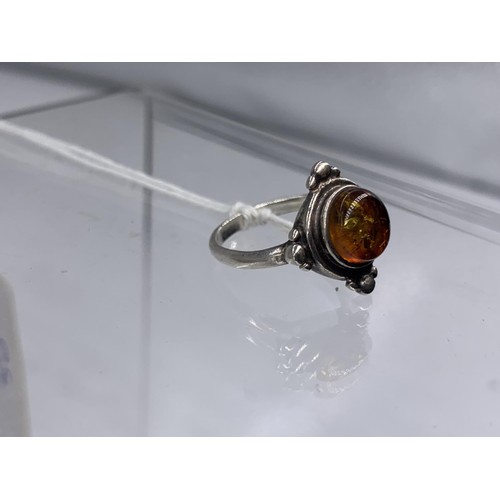 207 - SILVER AMBER SET RING