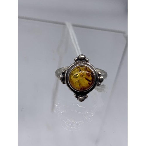 207 - SILVER AMBER SET RING