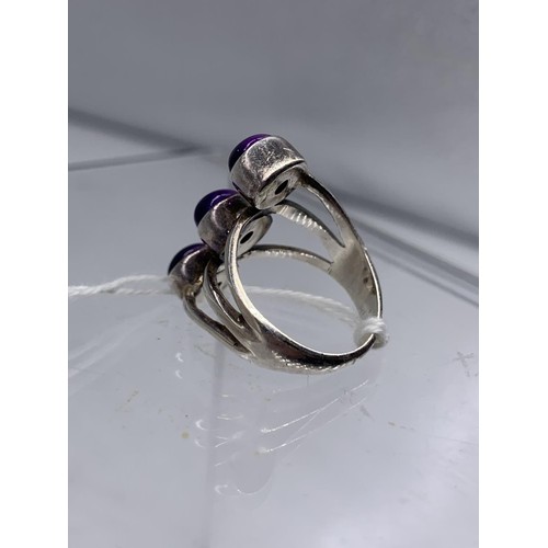 237 - SILVER 3 STONE AMETHYST RING