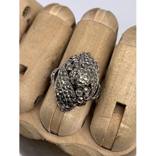 271 - A SILVER MARCASITE & CONNEMARA MARBLE BROOCH And SILVER MARCASITE RING