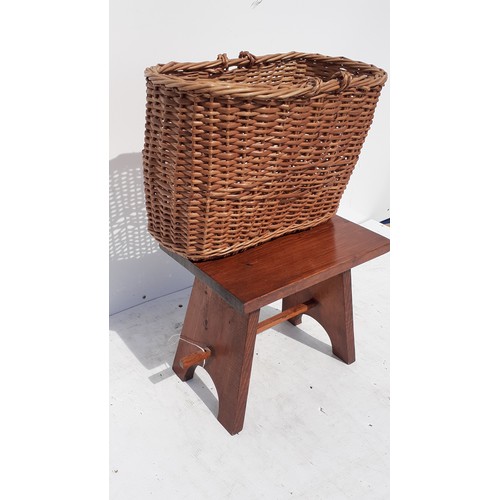 13 - WICKER BASKET AND SMALL WOODEN STOOL