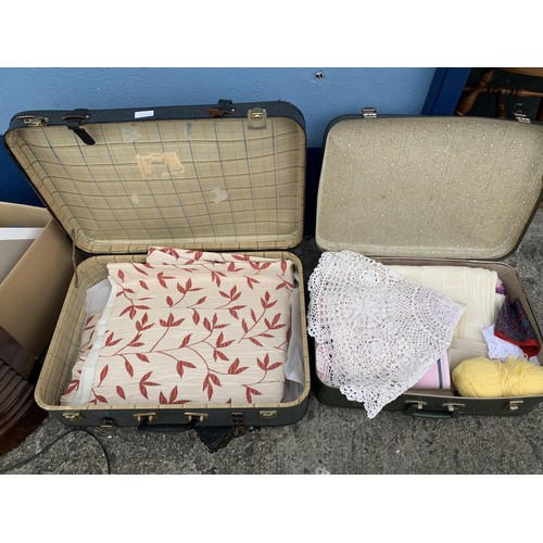 15 - 2 VINTAGE CASES AND CONTENTS LINENS ECT