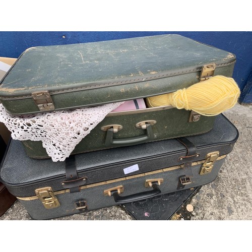 15 - 2 VINTAGE CASES AND CONTENTS LINENS ECT