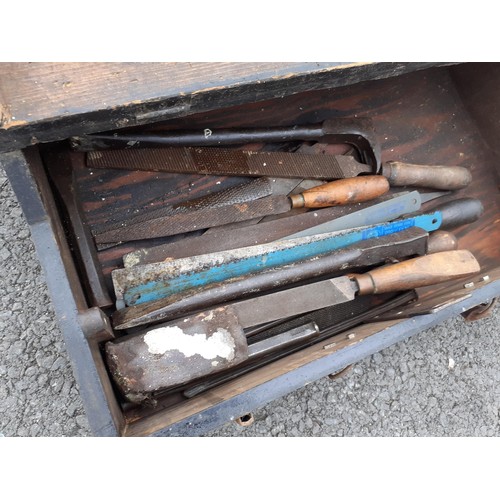 26 - 2 OLD LARGE PINE TOOLBOX COMPLETE WITH A LOT OF VINTAGE TOOLS