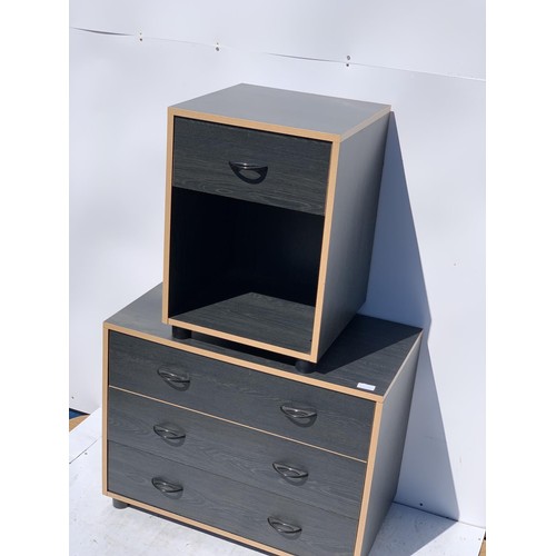 27 - A 3 DRAWERED EBONY STYLE CHEST & MATCHING BEDSIDE