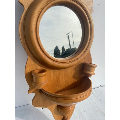 126 - PINE MIROR WITH SCONCES 30X13