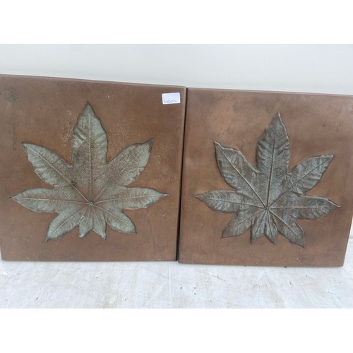 48 - 2 COPPER EFFECT PLAQUES OF LEAVES