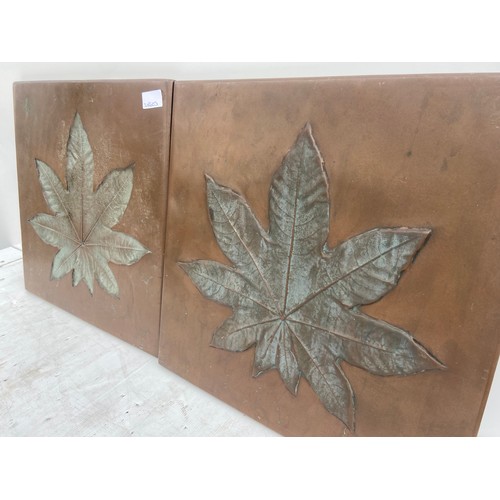 48 - 2 COPPER EFFECT PLAQUES OF LEAVES