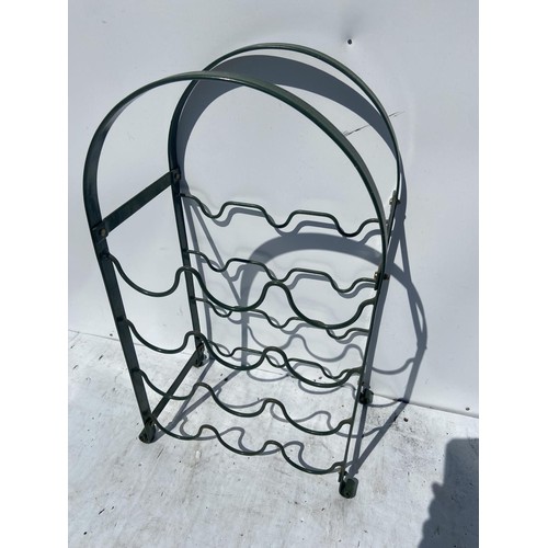 56 - A GREEN METAL WINE RACK