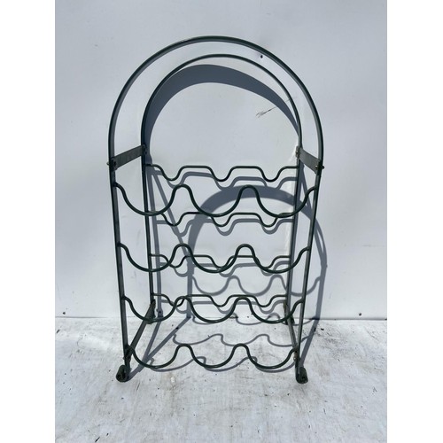 56 - A GREEN METAL WINE RACK