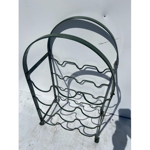 56 - A GREEN METAL WINE RACK