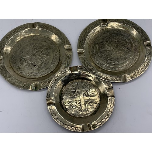 17 - 3 CHASE WORK INDIAN BRASS ASHTRAYS