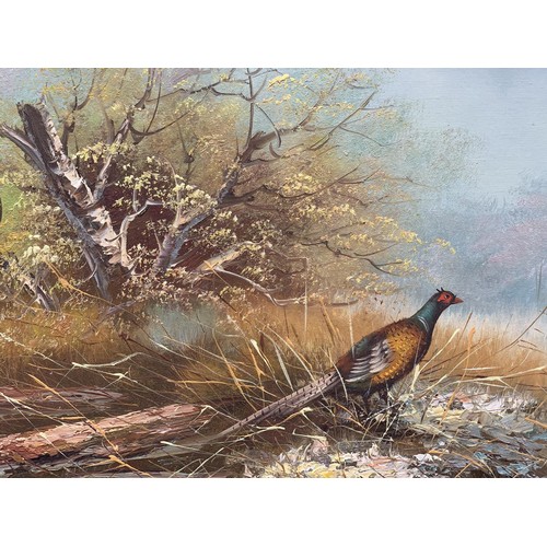 179 - GILT FRAMED SIGNED OIL PHEASANT IN THE FOREST 23X29