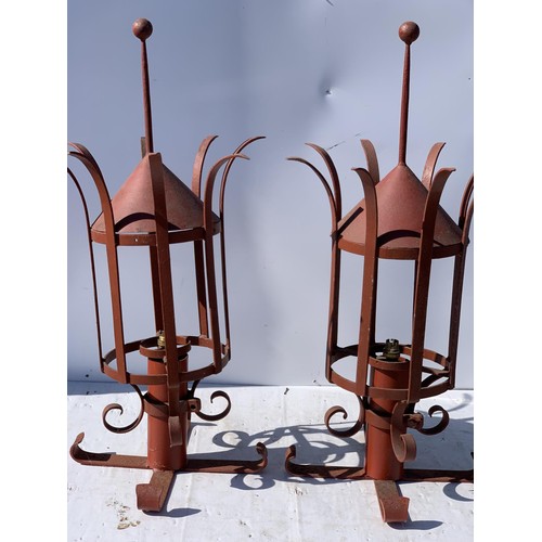 345 - A PAIR OF CAST GARDEN LANTERN ON BASE 33