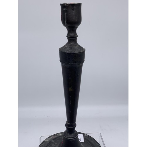 354 - ORNATE BRONZE CANDLE STICK ON CIRCULAR BASE 10