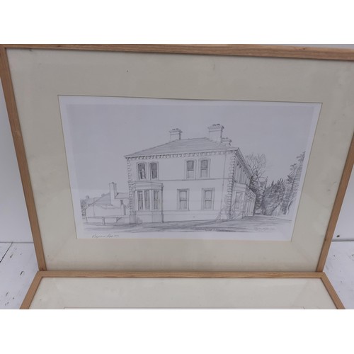 374 - A MATCHING PAIR OF PINE FRAMED MANOR HOUSE PRINTS DATED 1995