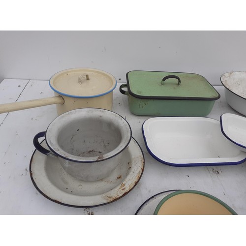 296 - A LOT OF VERY OLD ENAMEL WARE