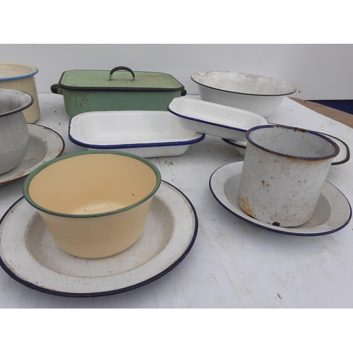 296 - A LOT OF VERY OLD ENAMEL WARE