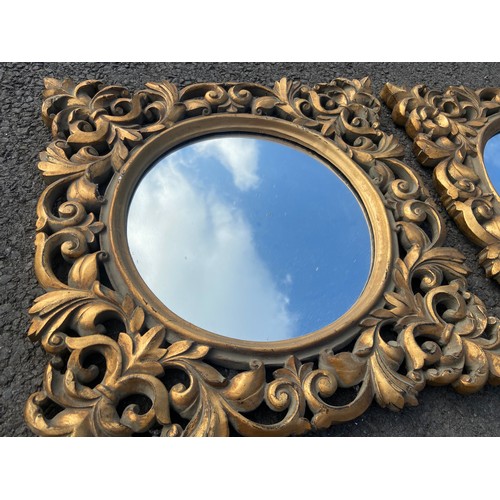 397 - 2 ROUND MIRRORS WITH ORNATE GILT FRAMES 18IN SQ