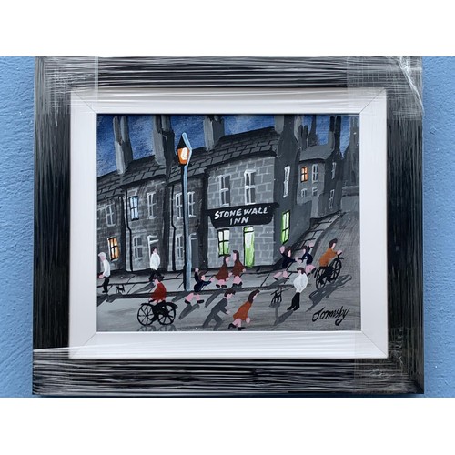 423 - THE STONE WALL INN BY JOHN ORMSBY AN OIL ON BOARD 14.5X16.5