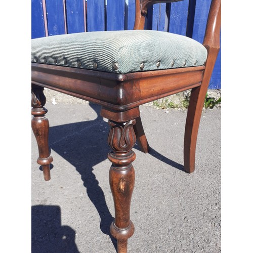 451 - A SET OF 6 QUALITY VICTORIAN ROSEWOOD BALLOON BACKCHAIRS IN  GREEN UPHOSTERY