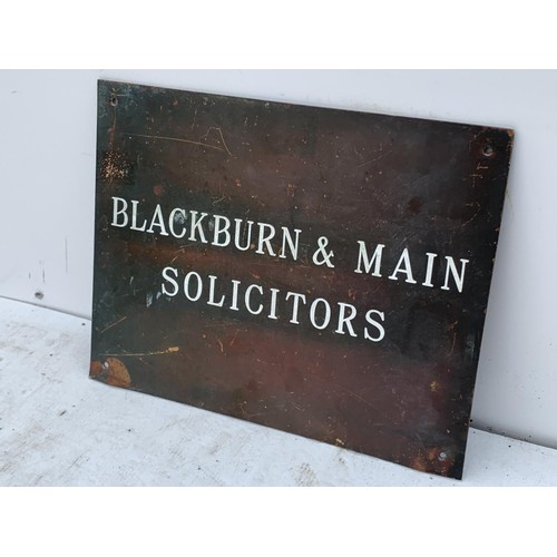 452 - A BRONZE NAMEPLATE FOR BLACKBURN AND MAIN SOLICITORS 12X9.5