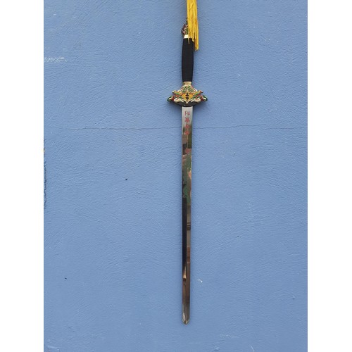 466 - A LARGE DECORATIVE ORIENTAL SWORD AND SHEATH