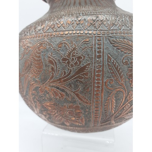 468 - A HEAVY EMBOSSED COPPER VASE 6in