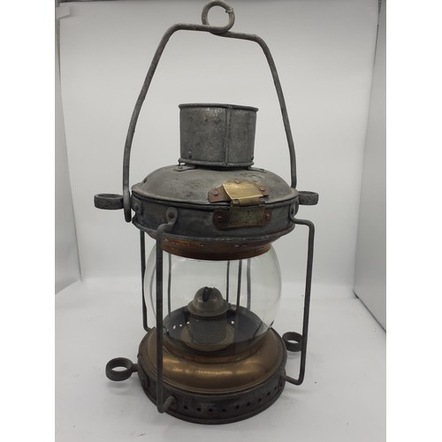 498 - A BRASS AND METAL SHIPS KEROSENE LANTERN 14in