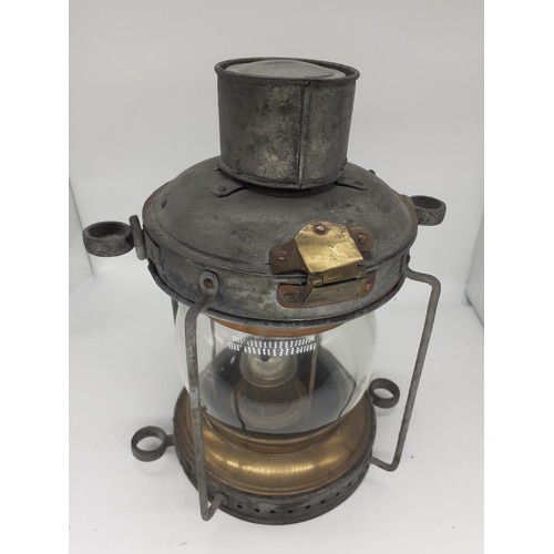 498 - A BRASS AND METAL SHIPS KEROSENE LANTERN 14in