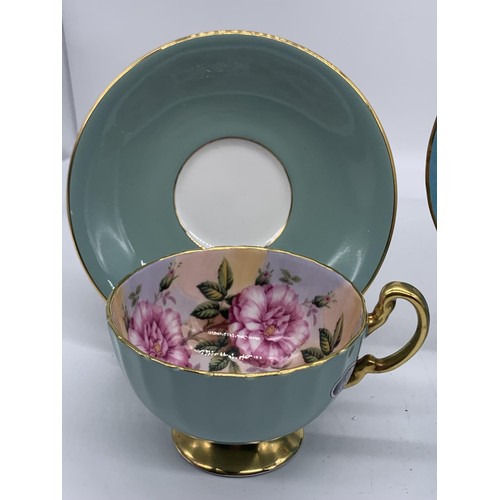 520 - 3 FLORAL PATTERNED CUP AND SAUCER BY AYNSLEY