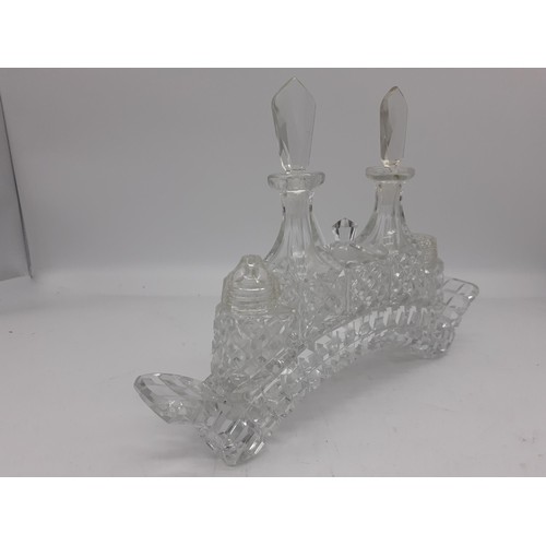 542 - A CUT GLASS BRIDGE FITTED CUT GLASS CONDIMENT SET