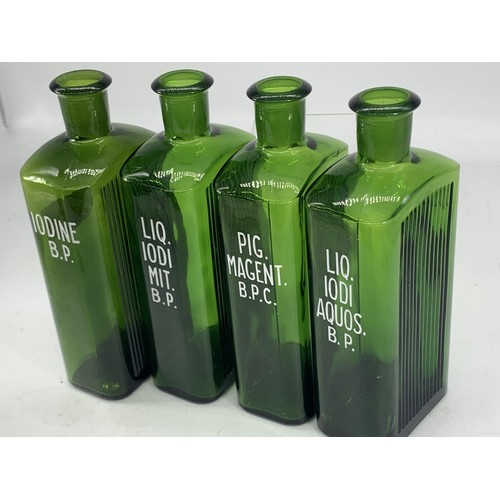 551 - 4 GREEN GLASS CHEMIST BOTTLES 7