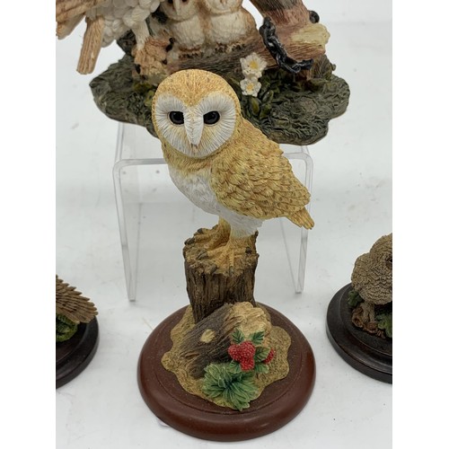 552 - 4 TAWNY OWL FIGURES (1 IS BORDER FINE ARTS)