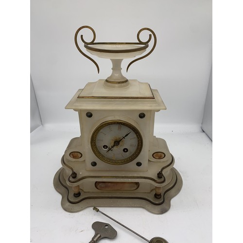 576 - WHITE MARBLE MANTLE CLOCK STANDS 12