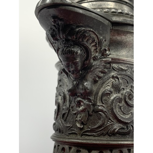 584 - AN EXTREMLY ORNATE RUBY & PLATED EWER LADY HEAD POURER STANDS 11