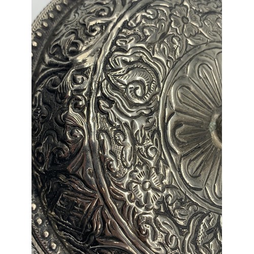 598 - FLORAL EMBOSSED PLATED BARRELL WITH GLASS LINER STANDS 8