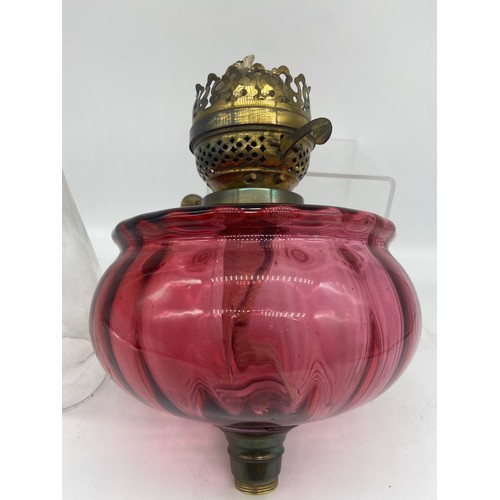 646 - A victorian RUBY OIL LAMP  bowl  WITH FUNNEL