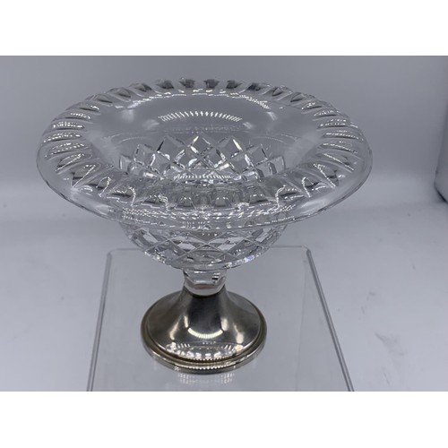 644 - ANTIQUE CUT GLASS BON-BON DISH WITH SILVER BASE