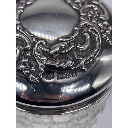 614 - SILVER TOPPED CUT GLASS JAR CHESTER 1900