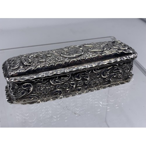 635 - SILVER EMBOSSED TRINKET BOX BIRMINGHAM 1899 45gms