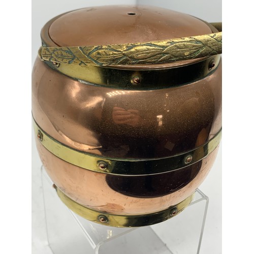 773 - A COPPER AND BRASS  BARRELL TEA  CADDY BY LINTON