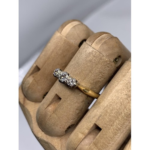 661 - 18K GOLD AND PLATINUM 3 STONE DIAMOND RING 2.3gms SIZE K/L