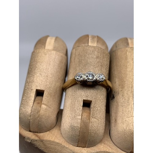 661 - 18K GOLD AND PLATINUM 3 STONE DIAMOND RING 2.3gms SIZE K/L