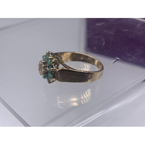 665 - A 9ct GOLD EMERALD AND DIAMOND RING size M/N 3.6grms